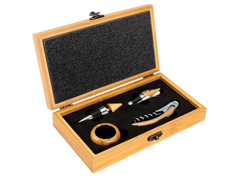 Set Deluxe Vino con 4 Accesorios Bamboo Ecológico Importclick