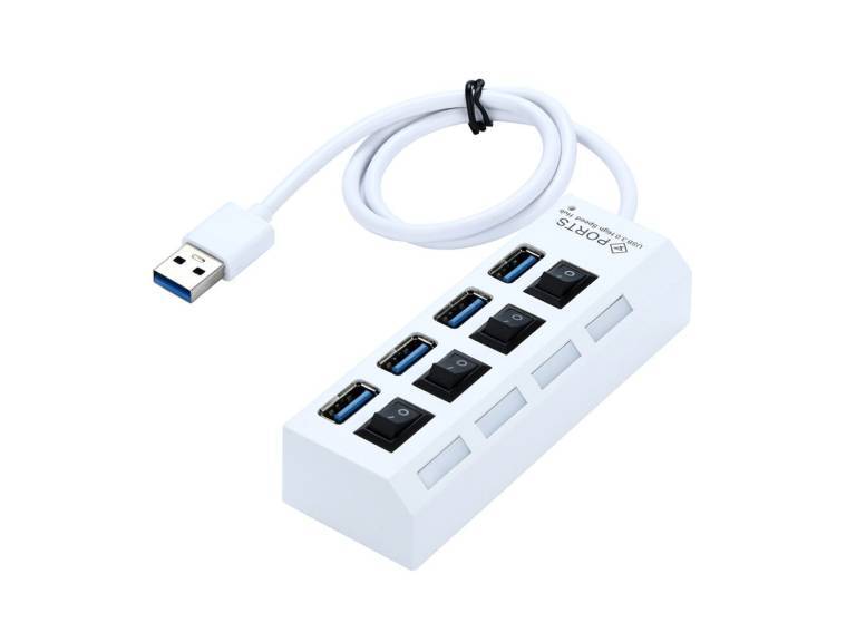Hub USB 2.0 Con Switch Con 4 Puertos Blanco Importclick