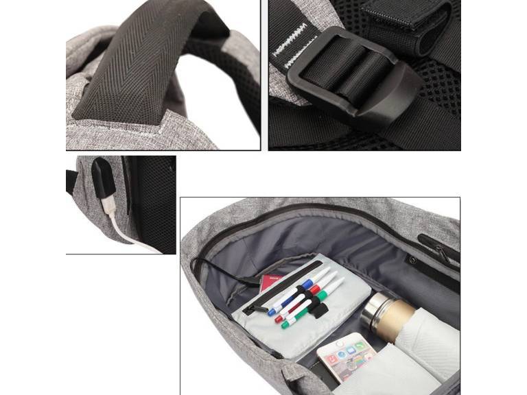 Mochila Bolso Notebook Antirrobo Gris Importclick