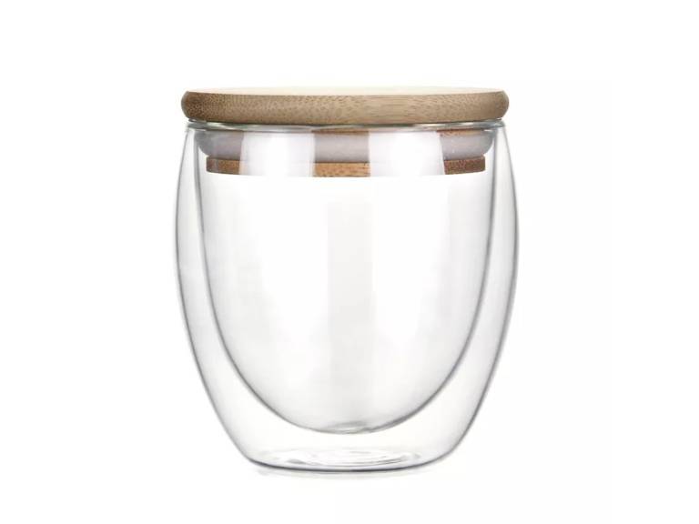 Vaso Mug Vidrio Doble Capa Con Tapa Bambú 260 ML Importclick