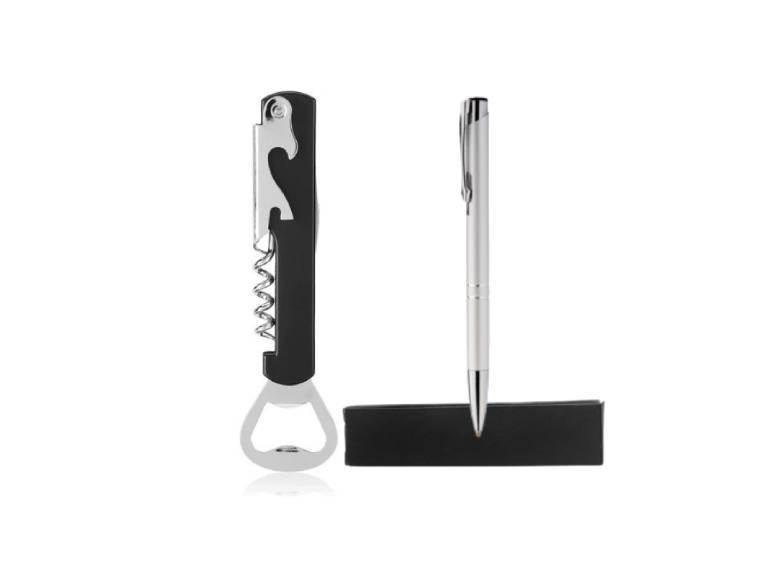 Estuche de destapador y boligrafo