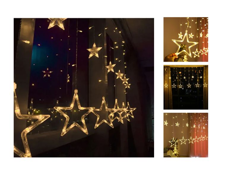 Guirnalda Solar Tipo Cascada con Luces LED en Forma de Estrella