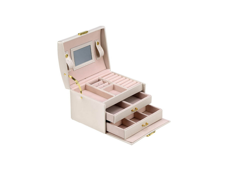 Joyero 3 Niveles Doble Cajón Eco Cuero Rosado