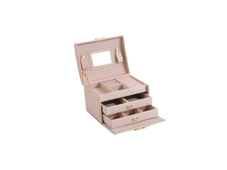 Joyero 3 Niveles Doble Cajón Eco Cuero Rosado