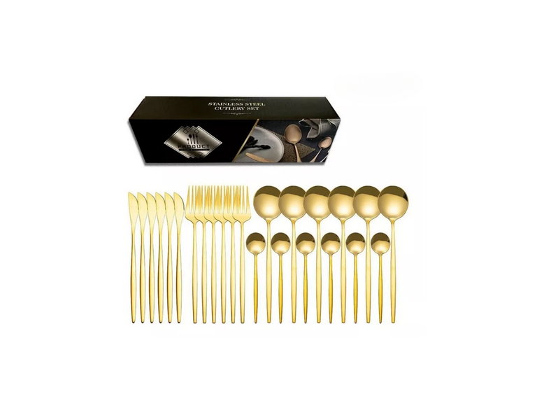 Set 24 Piezas Cubiertos Acero Inoxidable Dorado