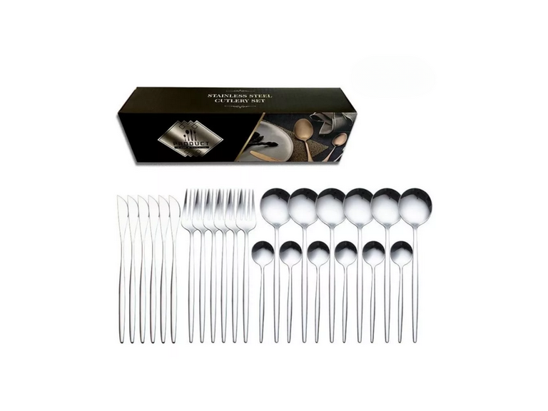 Set 24 Piezas Cubiertos Acero Inoxidable Plateado