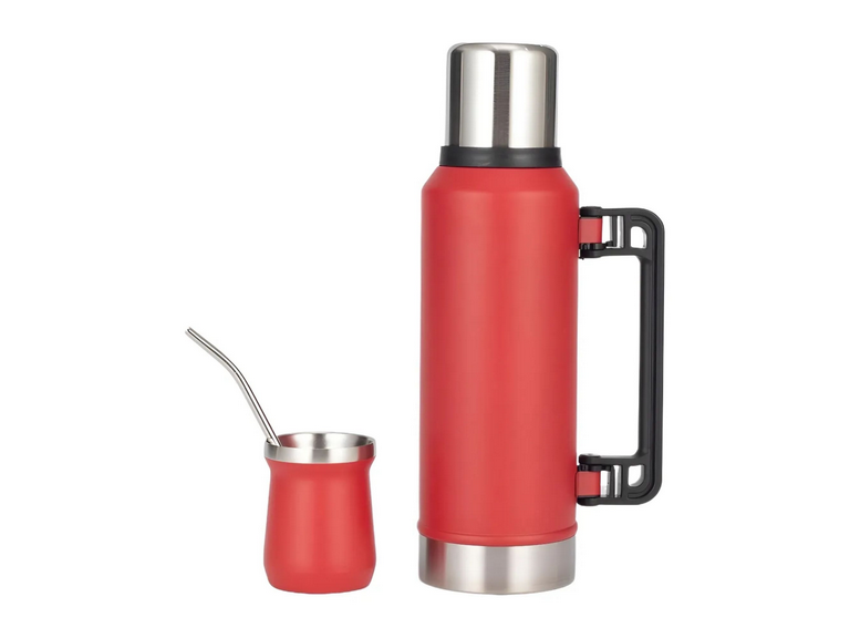 Set Termo Mate Tapa Bombilla 1 LT Rojo